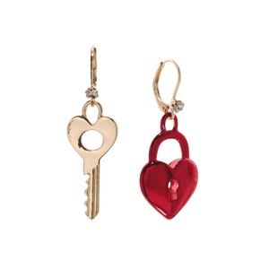 Betsey Johnson Heart Lock and Key Drop Earrings